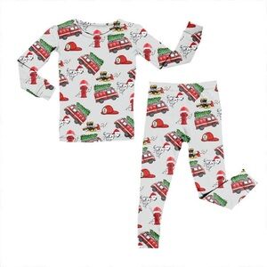 New in Packaging Miller & Co. Bamboo Unisex Christmas Fire Truck Pajama Set